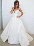 Ball Gown Sleeveless Spaghetti Straps Ruched Satin Sweep/Brush Train Wedding Dresses TPP0006574