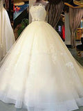 Ball Gown Scoop Cathedral Train Sleeveless Sash/Ribbon/Belt Applique Tulle Wedding Dresses TPP0006479