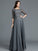 A-Line/Princess Scoop 1/2 Sleeves Chiffon Floor-Length Mother of the Bride Dresses TPP0007217