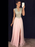 A-Line/Princess Sleeveless Bateau Chiffon Sequin Floor-Length Dresses TPP0001844