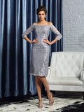 Sheath/Column Off-the-Shoulder Lace 1/2 Sleeves Short Satin Mother of the Bride Dresses TPP0007186