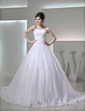 Ball Gown Beading Sleeveless Strapless Satin Applique Wedding Dresses TPP0006887