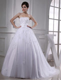 Ball Gown Beading Strapless Sleeveless Applique Satin Tulle Wedding Dresses TPP0006843