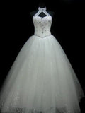 Ball Gown Halter Sleeveless Floor-Length Beading Sequin Tulle Wedding Dresses TPP0006012