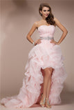 A-Line/Princess Sweetheart Sleeveless High Low Beading Organza Dresses TPP0002188