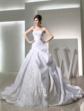 Ball Gown Beading Long Satin Strapless Sleeveless Wedding Dresses TPP0006895
