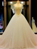 Ball Gown Sweetheart Tulle Beading Court Train Sleeveless Wedding Dresses TPP0006514