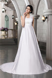 A-Line/Princess Sleeveless Lace Long Satin Wedding Dresses TPP0006908