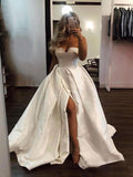 A-Line/Princess Satin Ruffles Sweetheart Sleeveless Sweep/Brush Train Wedding Dresses TPP0006856