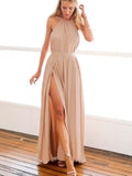 A-Line/Princess Halter Sleeveless Floor-Length Chiffon Dresses TPP0002159