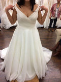 A-Line/Princess V-neck Chiffon Ruffles Sweep/Brush Train Sleeveless Plus Size Wedding Dresses TPP0006853