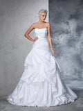 Ball Gown Strapless Applique Sleeveless Long Satin Wedding Dresses TPP0006813