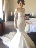 A-Line/Princess Bateau Long Sleeves Tulle Court Train Applique Wedding Dresses TPP0006292