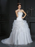 Ball Gown Strapless Beading Sleeveless Long Organza Wedding Dresses TPP0006932