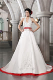 A-Line/Princess V-neck Sleeveless Beading Embroidery Long Satin Wedding Dresses TPP0006621
