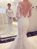 Trumpet/Mermaid Off-the-Shoulder Long Sleeves Lace Chapel Train Wedding Dresses TPP0006082
