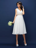 A-Line/Princess V-neck Pleats Sleeveless Short Chiffon Bridesmaid Dresses TPP0005050