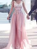 A-Line/Princess Sweetheart Sleeveless Floor-Length Applique Chiffon Dresses TPP0002026