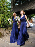 A-Line/Princess V-neck Pleats Chiffon Floor-Length Bridesmaid Dresses TPP0005305