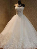 Ball Gown Tulle Beading Sweetheart Sleeveless Floor-Length Wedding Dresses TPP0006358