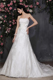 A-Line/Princess Strapless Sleeveless Beading Applique Hand-Made Flower Net Wedding Dresses TPP0006871