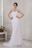 Trumpet/Mermaid Halter Sleeveless Beading Applique Long Chiffon Wedding Dresses TPP0006867