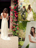 A-Line/Princess V-neck Sweep/Brush Train Sleeveless Beading Tulle Wedding Dresses TPP0006160