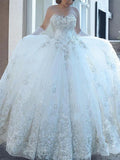 Ball Gown Sweetheart Applique Tulle Sleeveless Cathedral Train Wedding Dresses TPP0006181