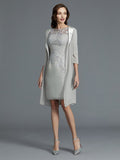 Sheath/Column Scoop 1/2 Sleeves Chiffon Short/Mini Mother of the Bride Dresses TPP0007163