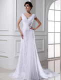 A-Line/Princess Beading V-neck Long Sleeveless Tulle Wedding Dresses TPP0006660
