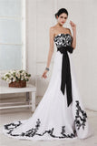 A-Line/Princess Sweetheart Sleeveless Embroidery Sash Long Net Satin Wedding Dresses TPP0006396