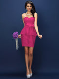 Sheath/Column Sweetheart Lace Sleeveless Short Satin Bridesmaid Dresses TPP0005531
