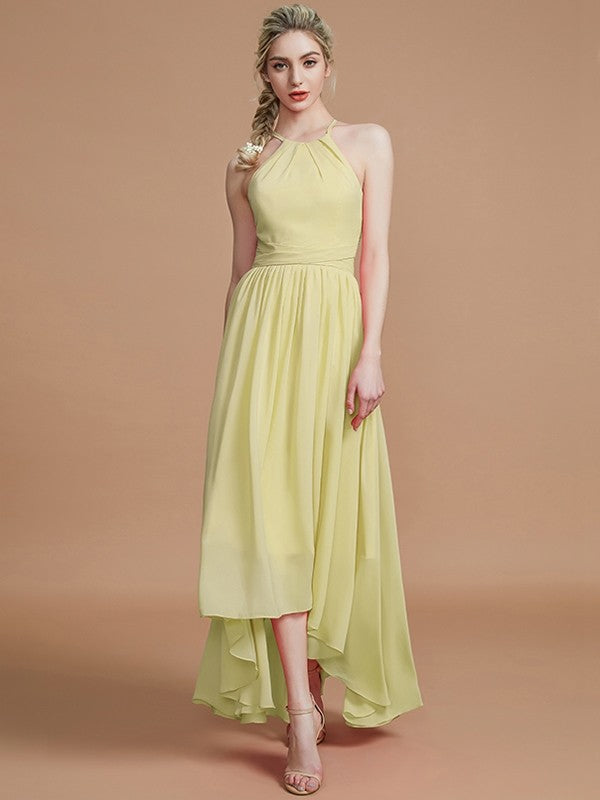 A-Line/Princess Halter Asymmetrical Sleeveless Chiffon Bridesmaid Dresses TPP0005582