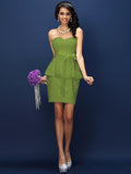 Sheath/Column Sweetheart Lace Sleeveless Short Satin Bridesmaid Dresses TPP0005531