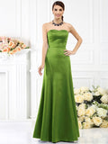 Sheath/Column Strapless Sleeveless Long Satin Bridesmaid Dresses TPP0005642