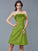 Sheath/Column Strapless Sleeveless Hand-Made Flower Short Taffeta Bridesmaid Dresses TPP0005868