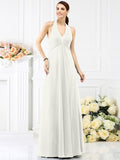 A-Line/Princess Halter Beading Sleeveless Long Chiffon Bridesmaid Dresses TPP0005808
