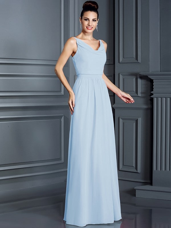 A-Line/Princess Spaghetti Straps Sleeveless Long Chiffon Bridesmaid Dresses TPP0005714