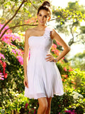 A-Line/Princess One-Shoulder Hand-Made Flower Sleeveless Short Chiffon Bridesmaid Dresses TPP0005319