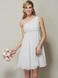 A-Line/Princess One-Shoulder Sleeveless Sash/Ribbon/Belt Short Chiffon Bridesmaid Dresses TPP0005335
