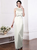Sheath/Column Scoop Sleeveless Beading Bowknot Long Elastic Woven Satin Bridesmaid Dresses TPP0005506