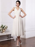 Sheath/Column V-neck Sleeveless Beading Applique Short Chiffon Bridesmaid Dresses TPP0005535