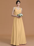 A-Line/Princess V-neck Sleeveless Floor-Length Ruffles Chiffon Bridesmaid Dresses TPP0005697