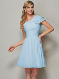 A-Line/Princess Straps Sleeveless Pleats Short Chiffon Bridesmaid Dresses TPP0005576