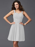 A-Line/Princess Straps Ruffles Sleeveless Short Silk like Satin Bridesmaid Dresses TPP0005743