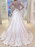 A-Line/Princess V-neck Satin Long Sleeves Sweep/Brush Train Wedding Dresses TPP0006283