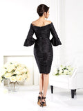 Sheath/Column Off-the-Shoulder Ruched 1/2 Sleeves Short Taffeta Mother of the Bride Dresses TPP0007211