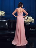 A-Line/Princess Scoop Beading 3/4 Sleeves Long Chiffon Mother of the Bride Dresses TPP0007135
