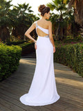 A-Line/Princess One-Shoulder Beading Sleeveless Long Chiffon Wedding Dresses TPP0006270