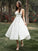 A-Line/Princess Ruffles V-neck Sleeveless Satin Tea-Length Wedding Dresses TPP0005969